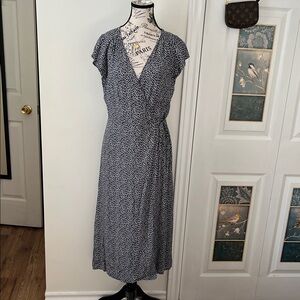 H&M Navy and White Wrap-Style Midi Dress